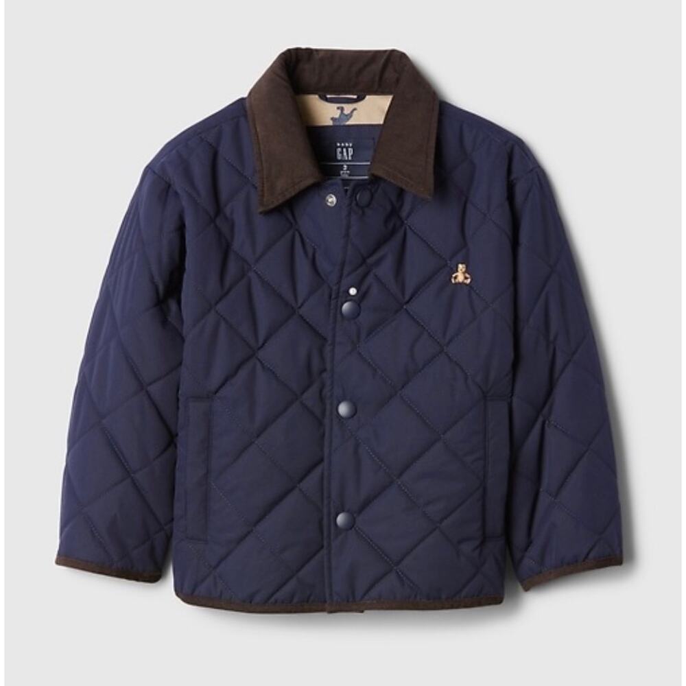 Baby Gap Navy quilted field jacket corduroy collar embroidered Bear logo Size 2Y